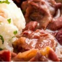 EDWINA & JOE'S RED BEANS (1qt) · Creole Red Kidney Beans seasoned with smoked turkey necks, smoked sausage and pickled meat t...