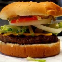 Single Cheese Burger · 1 burger pattie, 1 slice cheese, mayonnaise, mustard, tomato ketchup, onions, lettuce, and p...