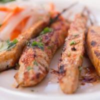 Chicken on a Stick  · 3 pieces. White meat free-range chicken, rosemary and garlic or BBQ.