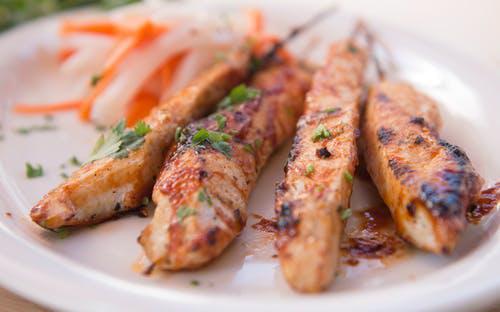 Chicken on a Stick  · 3 pieces. White meat free-range chicken, rosemary and garlic or BBQ.