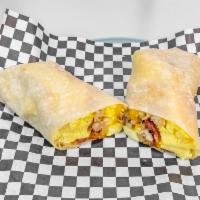 The Labrador Burrito	 · Large flour tortilla stuffed with egg, shredded cheese, crispy bacon, and fluffy potatoes.