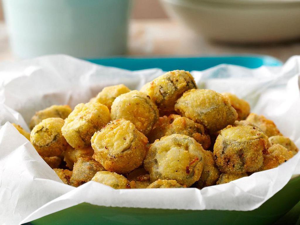 Fried Okra · Fresh cut okra breaded and fried to a perfect golden brown