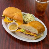 8. Deli Buzz Sub · French roll with ham, turkey, roast beef, cheddar cheese, lettuce, tomato, red onion, aioli ...