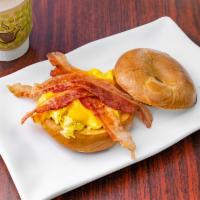 18. Bacon B Fast Bagel · Toasted bagel with scrambled eggs, cheddar cheese, and bacon.