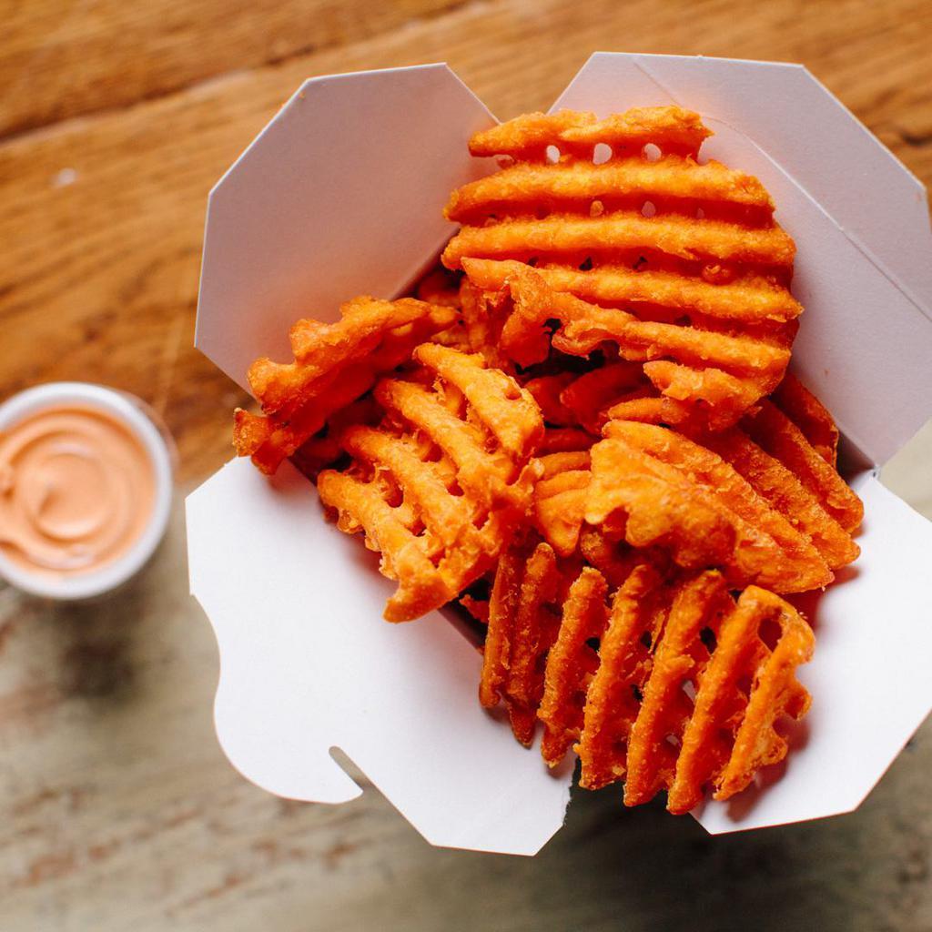 Fries (VG) by Seoul Taco Signatures · By Seoul Taco Signatures. Side of sweet potato waffle fries. Contains sesame, gluten, soy, nightshades, and eggs. We cannot make substitutions.