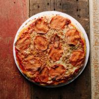 Traditional Pizza (VG) · Vegan mozzarella, marinara, soy sausage, seitan pepperoni. Contains gluten, soy, and nightsh...