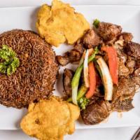 Tassot Dinde Complet (Fried Turkey) · Marinated fried turkey Served with rice, plantains & salad