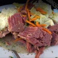 Corned Beef and Cabbage · Potatoes, carrots and house made mustard sauce.