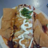 Burro enchilada foot long · Burrito please specify meat with rice beans cheese lettuce sour cream onions tomato cooked i...