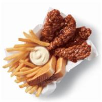 Honey BBQ Sauced & Tossed Chicken Strips  · 100% all-white-meat tenderloin strips, tossed in a Honey BBQ glaze that has a sweet and smok...