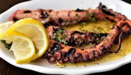 Ktapodi · Charcoal grilled octopus with red wine vinegar and Greek olive oil