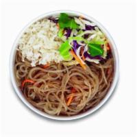 Noodle Bop (Vegetarian) · Korean style sweet potato noodle. Served with rice and cabbage mix. **Vegan without lime sau...