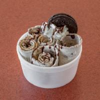 1. Cookies 'N' Creme Ice Cream Roll · Vanilla base, oreos and chocolate drizzle.