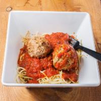 Spaghetti and Meatballs · Served with our fresh baked garlic bread.