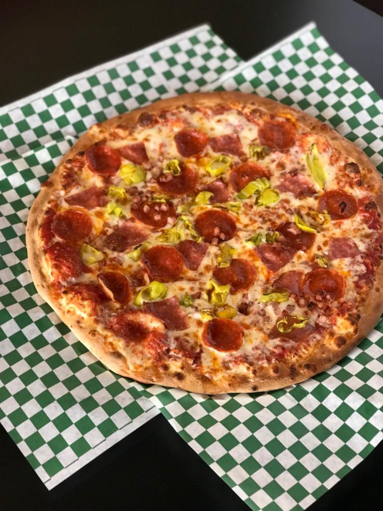 The Italian Pizza · Pepperoni, ham, salami, and pepperoncinis.