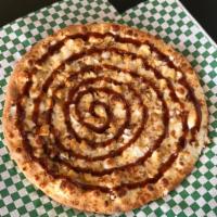 BBQ Chicken Pizza · Breaded chicken, BBQ sauce, onions, cheddar, and white American cheese.