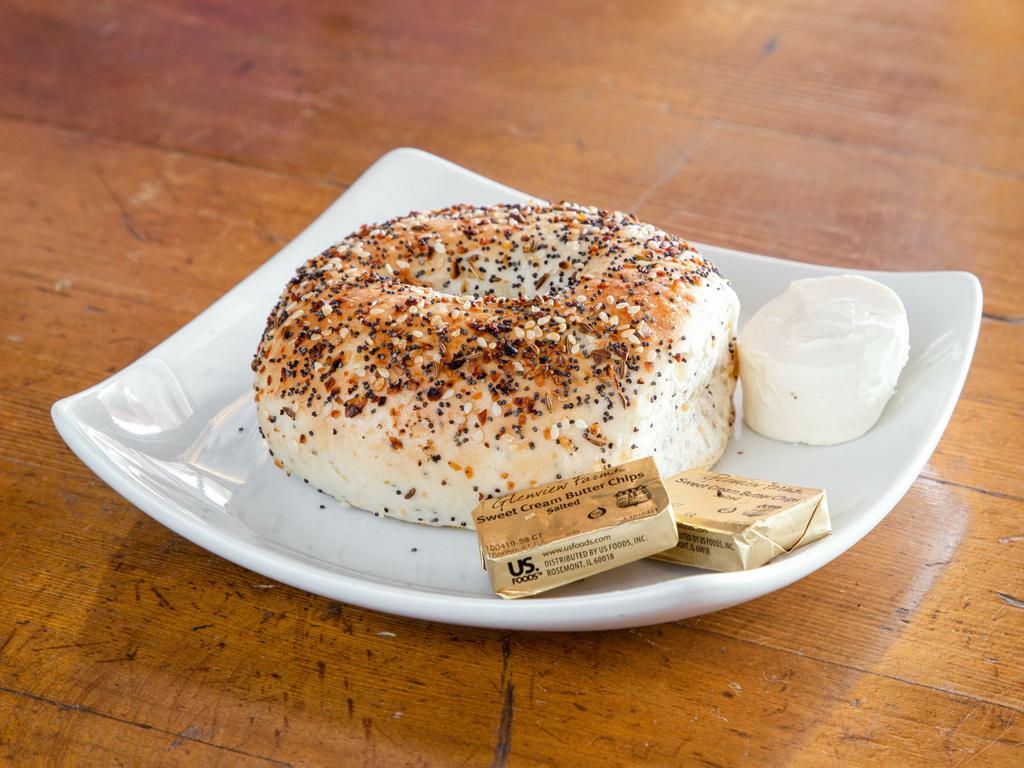 Bagel with Cream Cheese · Your choice of plain, everything, cinnamon raisin , cheese