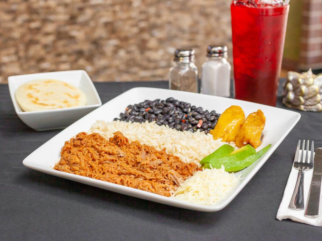 Pabellon · Black Beans, Fried Sweet Plantains, Shredded Beef & Cheese