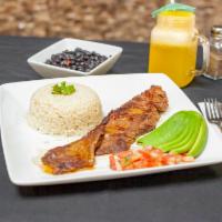 Churrasco/ Skirt Steak · White rice, black beans & pico de gallo