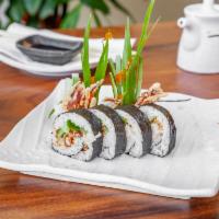 Spider Roll · Deep-fried soft shell crab, mix vegetables, and scallions.