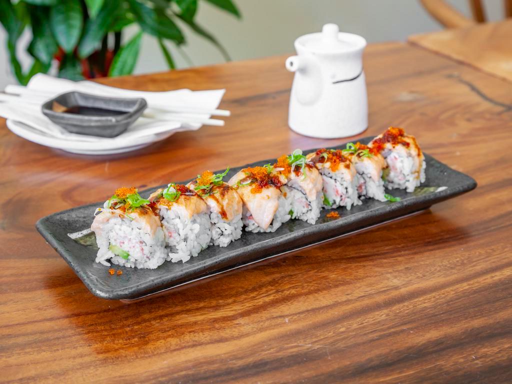 Super Lion Roll · Imitation crab, fried shrimp top with bluefin tuna, special sauce, and fried onion.