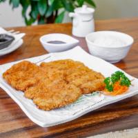 Chicken Katsu · Breaded and deep-fried chicken cutlet with katsu dipping sauce.