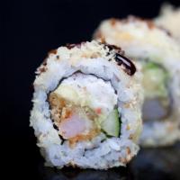 Shrimp Crunchy Roll · Shrimp tempura, avocado, cucumber, krab, tempura crumbs.