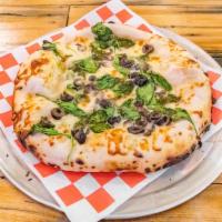 Veggie Pizza · Roasted cherry tomatoes, seasoned oil, shrooms, red onion, spinach, and olives. All pizzas 1...
