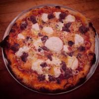 Meatball Pizza · Simmon's Farm beef meatball, ricotta, and red onions. All pizzas 14