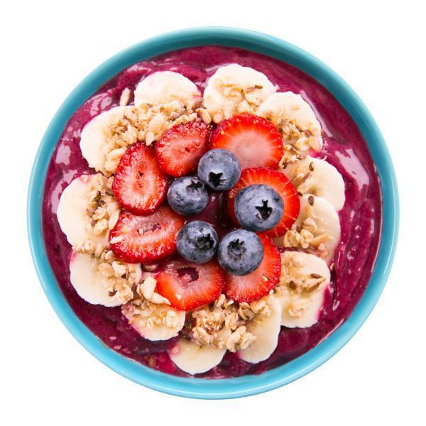 Dragon Fruit Bowl · Base: organic pitaya, mango, banana, strawberry, and pineapple; topped organic hemp granola, banana, strawberry, blueberry and coconut flakes.