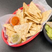 Guacamole Verde · Avocados, tomatillos and jalapenos served with corn chips.