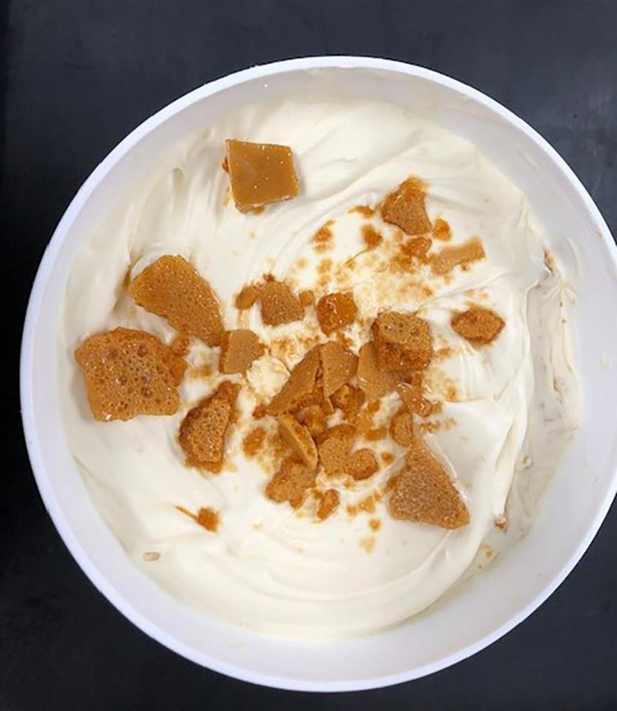 Sweet Cream Honeycomb · Sweet cream ice cream with handmade honeycomb pieces. (Gluten-free)