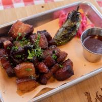 Pork Belly Burnt Ends · CUBED PORK BELLY CARAMELIZED WITH OUR THG BBQ SAUCE & HOUSE-RUB. THIS ITEM IS GLUTEN FREE.