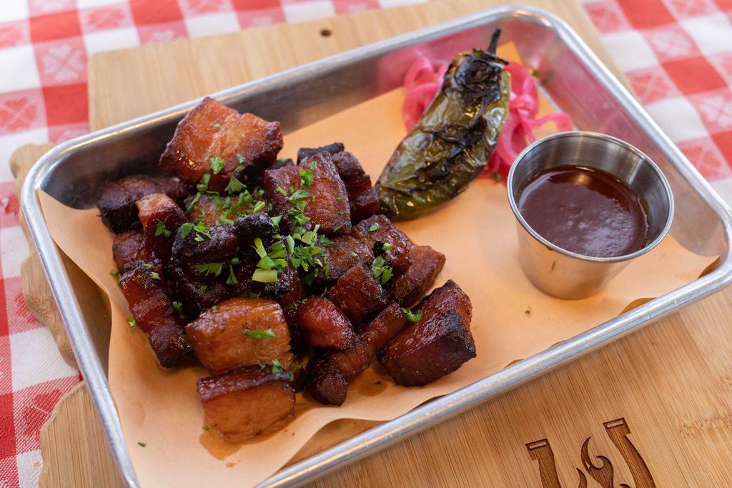 Pork Belly Burnt Ends · CUBED PORK BELLY CARAMELIZED WITH OUR THG BBQ SAUCE & HOUSE-RUB. THIS ITEM IS GLUTEN FREE.