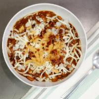 Chilli · Our hearty, smoky chili with beef, beans, onions, toasted garlic, flery chili flakes, applew...