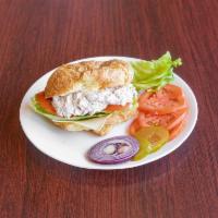 Tuna Sandwich Lunch · Your choice of croissant or bagel. Sandwich include Tomato, lettuce, pickle, onion. Dressing...