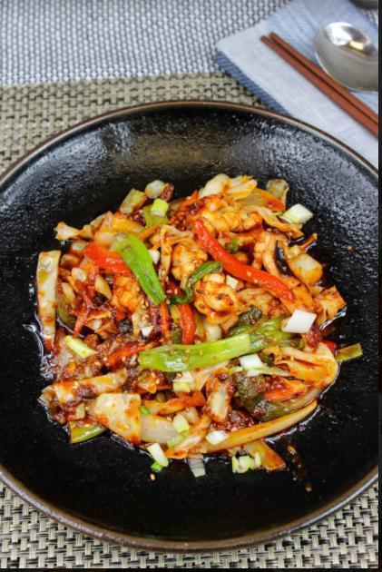 Ojinguh Bokum · Spicey stir fried squid.