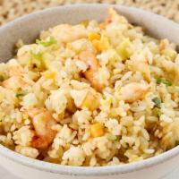 HK Shrimp Fried Rice (1 Serving)  ·  Grilled shrimp, rice, egg and chopped vegetables.