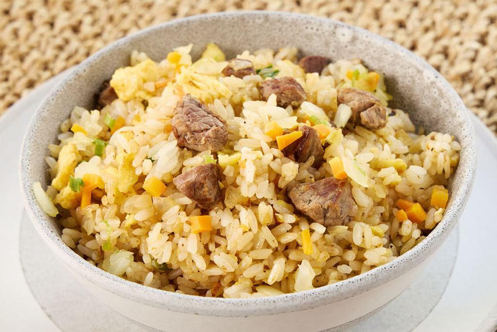  HK Steak Fried Rice (2 Serving)  ·  Grilled beef, rice, egg and chopped vegetables.