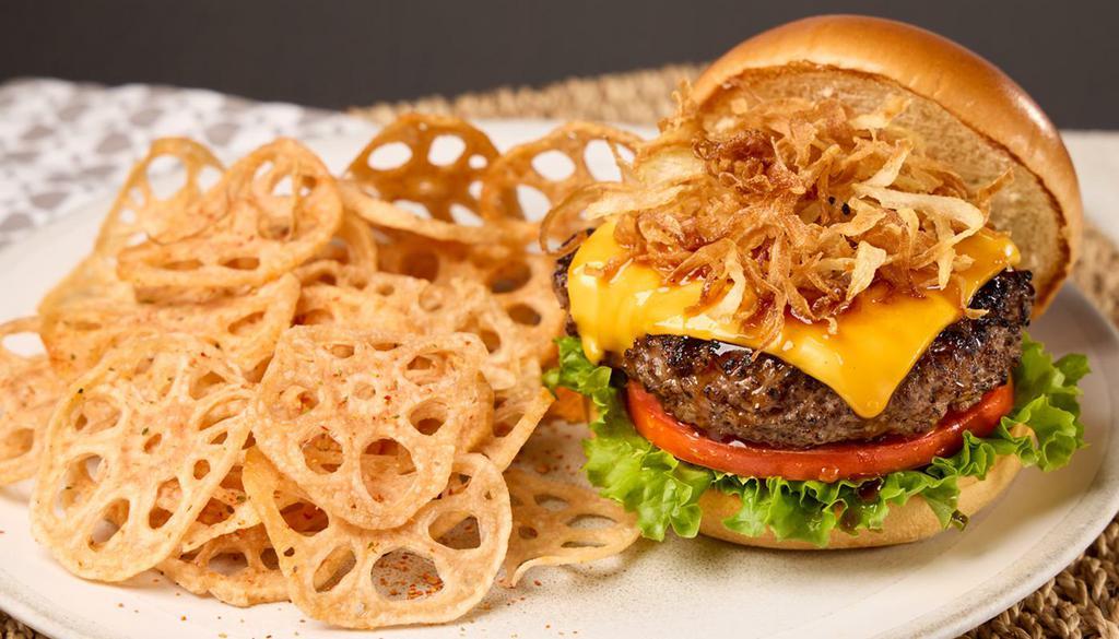 CLASSIC ANGUS TERIYAKI BURGER · 100% all American 1/2 lb. Premium Angus Beef. Topped your choice of cheese, lettuce, tomatoes, and fried onions.