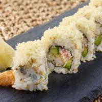 HK Shrimp Crunchy Roll · Shrimp tempura, avocado, cucumber, krab†, tempura crumbs.
