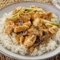  HK Teriyaki Bowl - Chicken  ·  Grilled chicken served over rice with sautéed zucchini, mushrooms, and onions, topped with ...