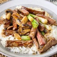  HK Teriyaki Bowl - Steak  · Grilled beef served over rice with sautéed zucchini,  mushrooms, and onions, topped with ter...