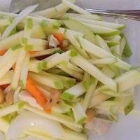 A3. Apple Salad · Sliced green apples with chopped chicken, cashews, onions, lemon juice. Carrots and roasted ...