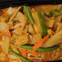 C4. Gang Pa Lunch  · Baby corn, eggplant, bamboo shoots, carrots, green peppers, and green bean in our spicy sauce.