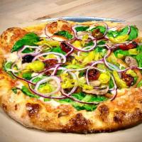 Giano  · Fresh spinach, peppers, mushrooms, dried tomatoes, sliced onions and pepperoncinis with oliv...