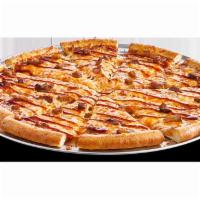 Giant BBQ Pork Pizza  · Traditional crust brushed with garlic butter and topped sweet and tangy honey BBQ sauce, 100...
