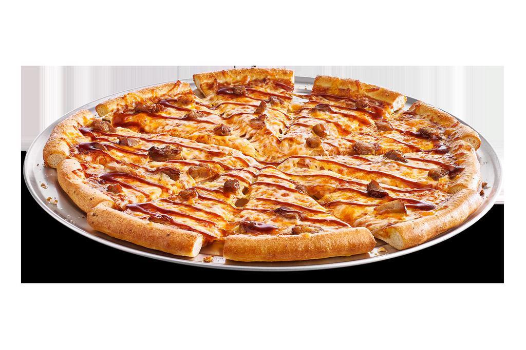 Giant BBQ Pork Pizza  · Traditional crust brushed with garlic butter and topped sweet and tangy honey BBQ sauce, 100% real cheese, and deliciously seasoned pulled pork.