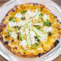 Vegetarian Pizza · Butternut squash puree, zucchini, broccoli, and mozzarella.