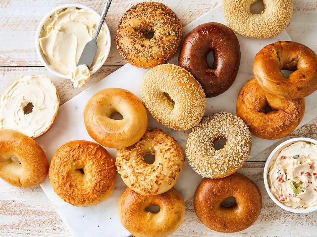 Big Bagel Bundle · A Baker's Dozen of 13 fresh-baked New York style bagels plus 2 tubs of your choice of our made-in-Vermont Cream Cheese. Featuring 4 Plain, 3 Cinnamon Raisin, 2 Sesame, 2 Everything, 1 Cinnamon Sugar, and 1 Whole Wheat bagel. 